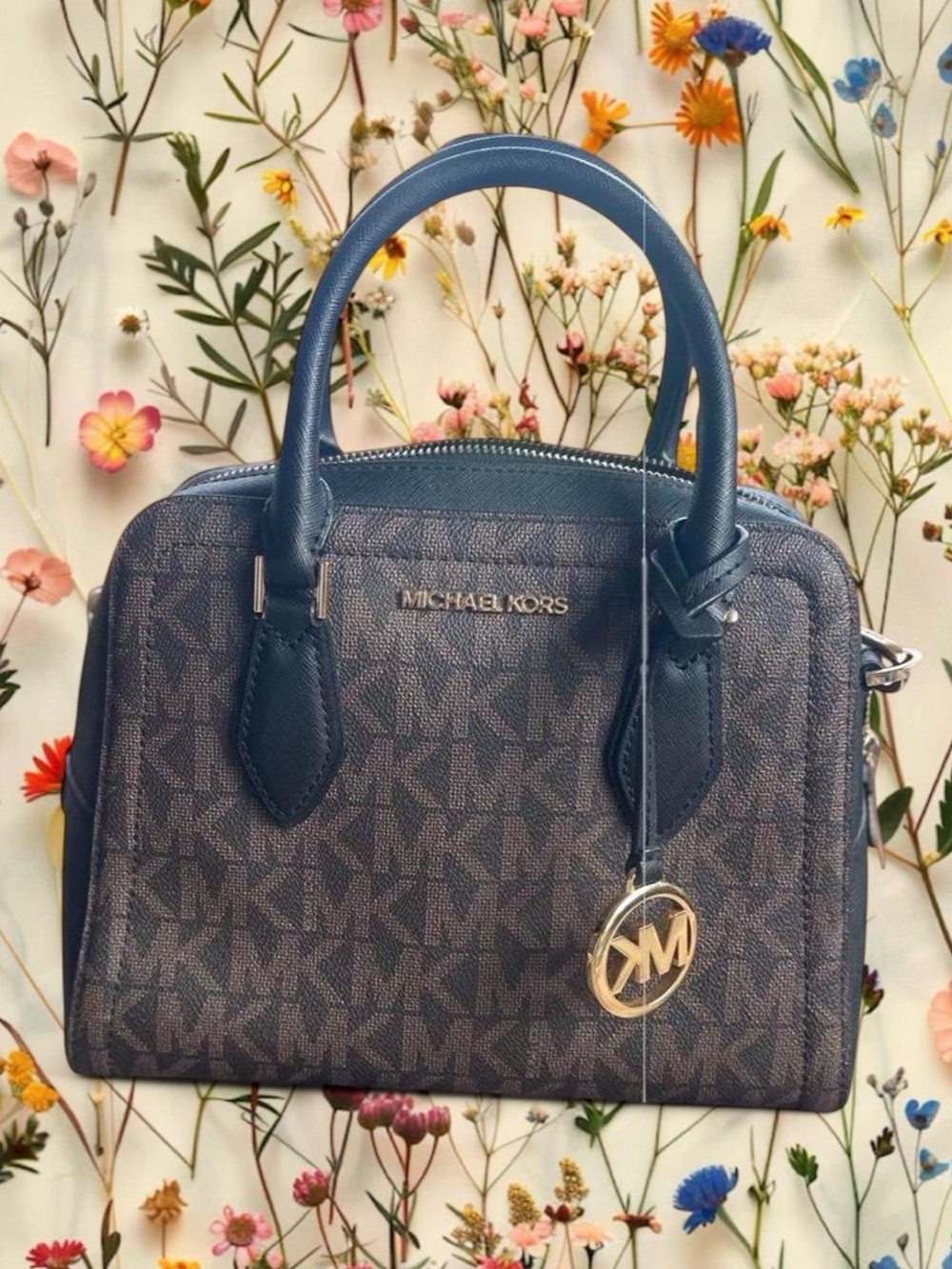 Authentic Michael Kors Brown MK Signature Dome Satchel